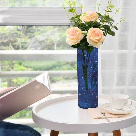 Plastic Vase 11.8"×3.9" Translucent Cylinder Vase Durable Flower Vase Storage Bottle for Modern Home Wedding Decor Starry Night Sky Pattern