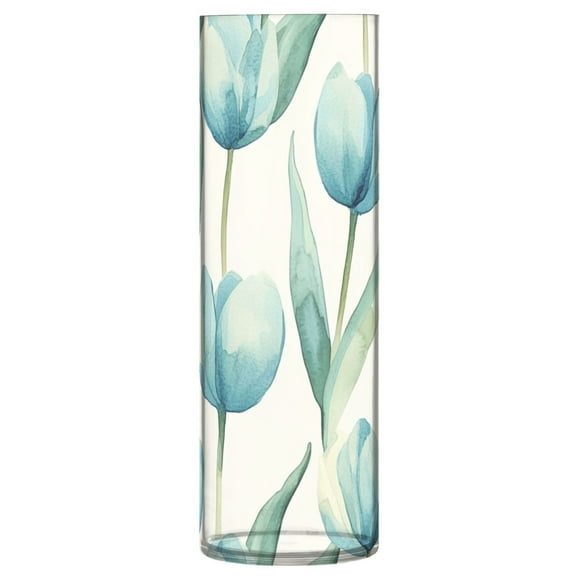 Plastic Vase 11.8 x 3.9 Inch Vase Transparent Non-Breakable Plastic Ornamental Culture Bottle Storage Jar Modern Family Wedding Decoration Beautiful Blue Tulips