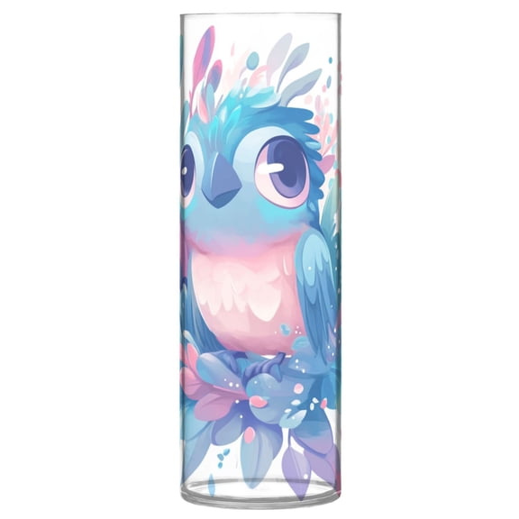 Plastic Vase 11.8 x 3.9 Inch Vase Transparent Non-Breakable Plastic Ornamental Culture Bottle Storage Jar Modern Family Wedding Decoration Big Eyed Blue Owl