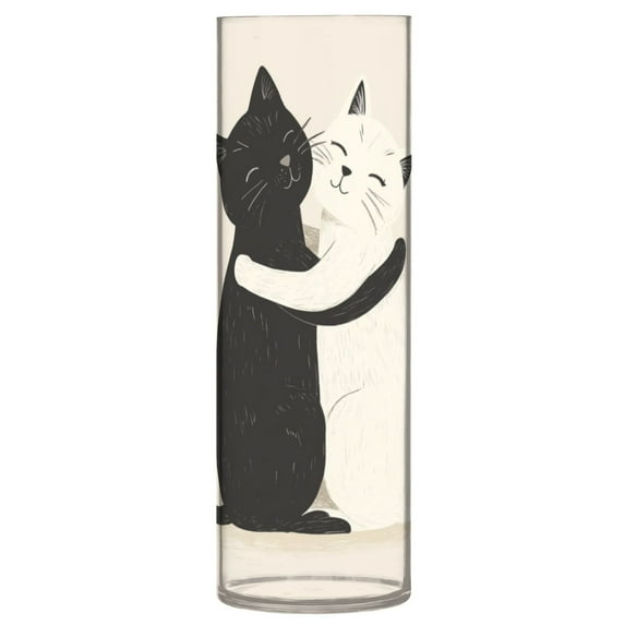 Plastic Vase 11.8 x 3.9 Inch Vase Transparent Non-Breakable Plastic Ornamental Culture Bottle Storage Jar Modern Family Wedding Decoration Black Cat and White Cat