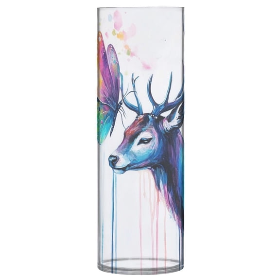Plastic Vase 11.8 x 3.9 Inch Vase Transparent Non-Breakable Plastic Ornamental Culture Bottle Storage Jar Modern Family Wedding Decoration Colorful Deer Butterfly Pattern