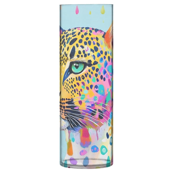 Plastic Vase 11.8 x 3.9 Inch Vase Transparent Non-Breakable Plastic Ornamental Culture Bottle Storage Jar Modern Family Wedding Decoration Colorful Leopard and Raindrops