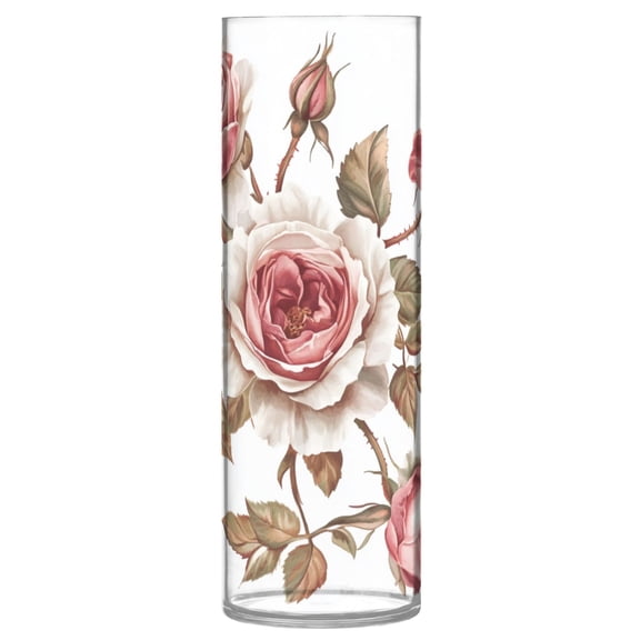 Plastic Vase 11.8 x 3.9 Inch Vase Transparent Non-Breakable Plastic Ornamental Culture Bottle Storage Jar Modern Family Wedding Decoration Five Pink Roses