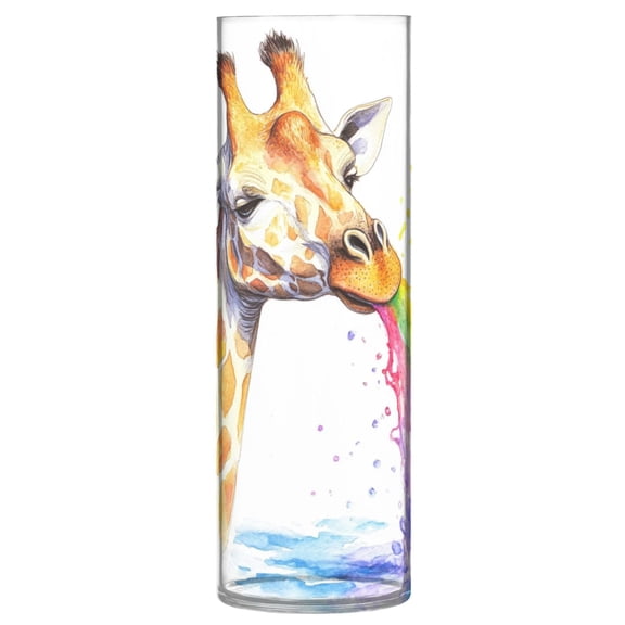Plastic Vase 11.8 x 3.9 Inch Vase Transparent Non-Breakable Plastic Ornamental Culture Bottle Storage Jar Modern Family Wedding Decoration Rainbow Giraffe Pattern