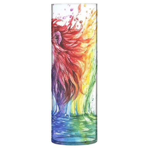 Plastic Vase 11.8 x 3.9 Inch Vase Transparent Non-Breakable Plastic Ornamental Culture Bottle Storage Jar Modern Family Wedding Decoration Rainbow Lion Pattern