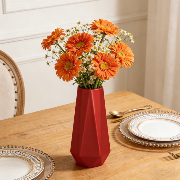 Plastic Vase, 9.4 Inch for Pampas Calla Lily Tulip, Flower Vase Minimalism Style for Modern Table Shelf Home Decor, Fit for Housewarming, Weddings, Birthday, Christmas, Thanksgiving, New Year