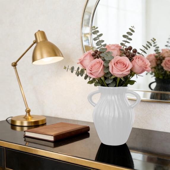 Plastic Vase Black White 8x6x4 Inch Rounded Shape for Dried Flowers Plants Table Centerpiece Home Decor Living Room Office Shelf Coffee Table Dining Table Christmas Birthday Anniversary Gift