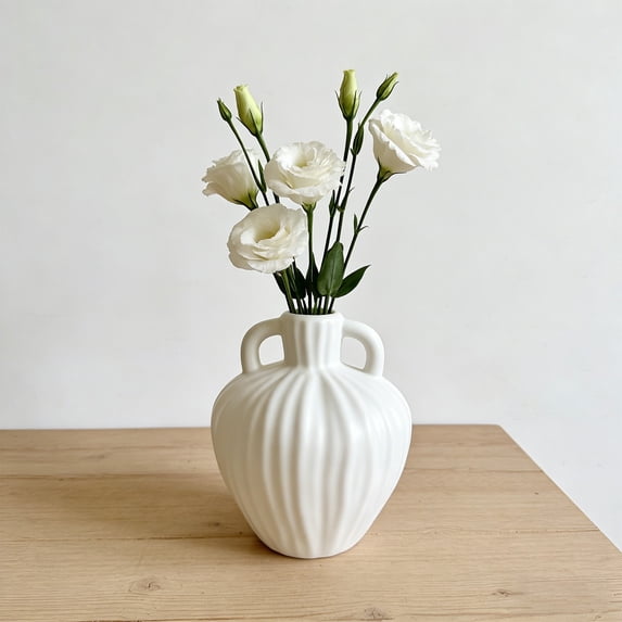 Plastic Vase Black White 8x6x4 Inch Rounded Shape for Dried Flowers Plants Table Centerpiece Home Decor Living Room Office Shelf Coffee Table Dining Table Christmas Birthday Anniversary Gift