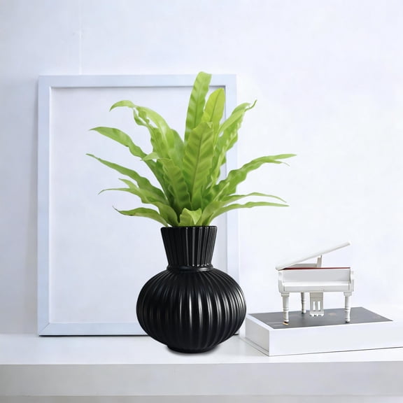 Plastic Vase, Czzoypi European Concise Striped Planter, Blow-Molded Durable Flower Holder Home Decor Ornament Compact Space-Saving, Black