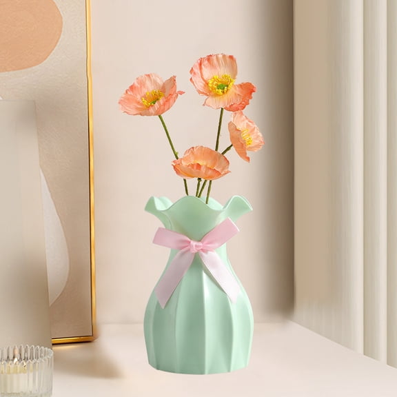 Plastic Vase for Flower Arrangement Home Decor - 9 Inch Decorative Vase Table Centerpiece | European Lace Design Vase for Wedding Candy Box Favor - Small Fresh Vase for Living Room TV Cabinet