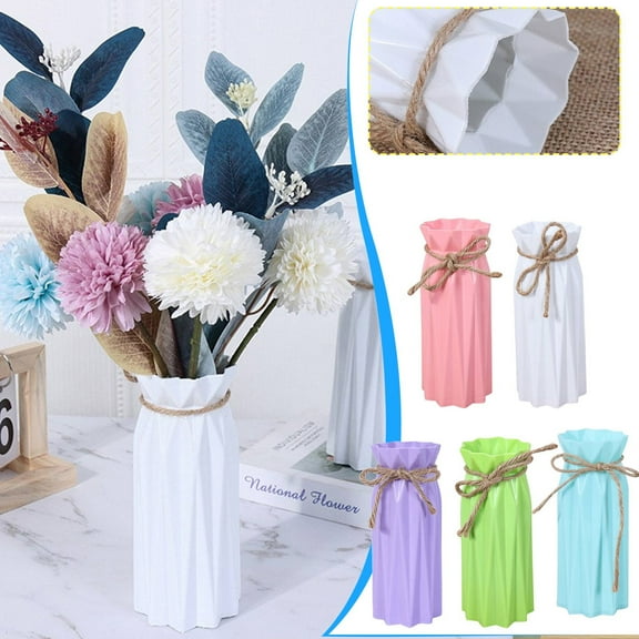 Plastic Vase, Geometric Vases for Flowers Ceramic Look Unbreakable Home Decoration Vase European Wedding for Home Decor, Living Room, Table, Home, Office 2.95"*6.9"