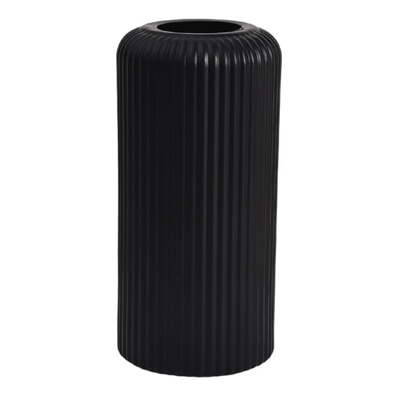 Plastic Vase for Flowers – Modern Small Ribbed Textured Flower Vase for Home Decor, Coffee Table, Kitchen Centerpieces, Bookshelf Black