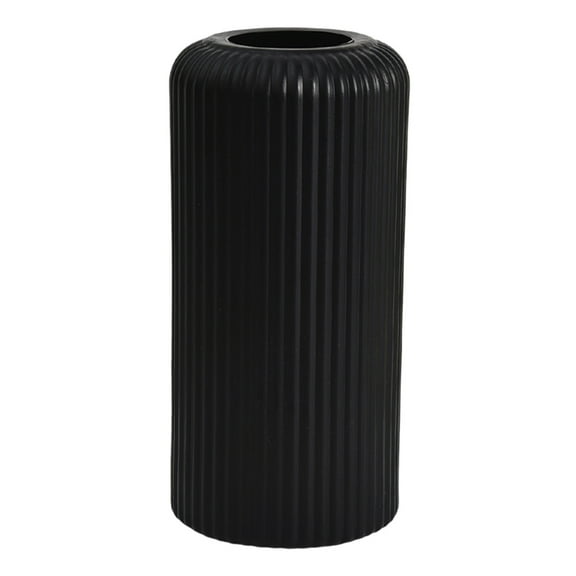 Plastic Vase for Flowers – Modern Small Ribbed Textured Flower Vase for Home Decor, Coffee Table, Kitchen Centerpieces, Bookshelf Black