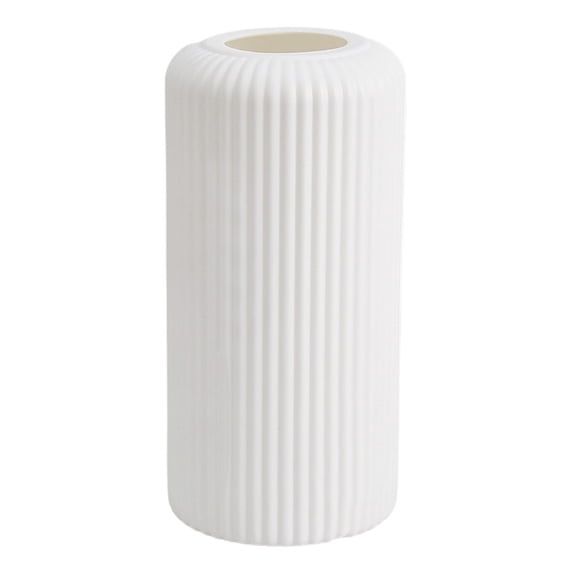 Plastic Vase for Flowers – Modern Small Ribbed Textured Flower Vase for Home Decor, Coffee Table, Kitchen Centerpieces, Bookshelf White