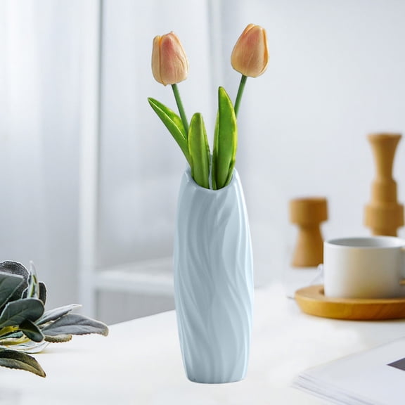 Plastic Vase for Home Decor - 7.9" Geometric Centerpiece, Modern Flower Vase - Simple, Small, White, Gray, Pin.k, Blue