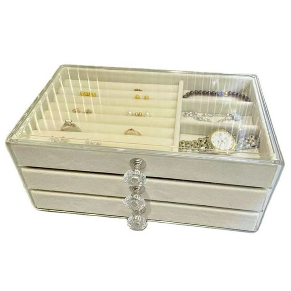 Plastic Velvets Jewelry Organizer 3 Drawers Stackable Display Case for Earrings Necklace Bracelets Accessories Holder
