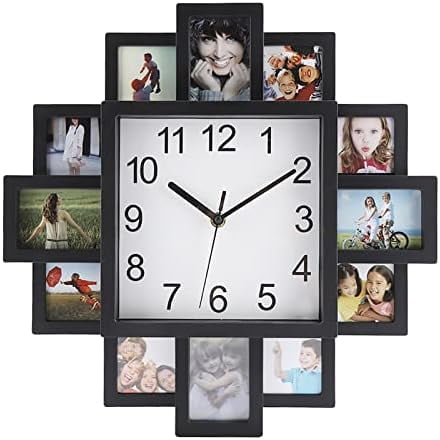 Plastic Wall Clock Photo Frame Black Modern Home Decor Living Room Decoration Wall Clock 2 in 1 Plastic Wall Mounted Photo Frame Clock Picture Collage 12 Pictures Display