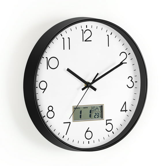 Plastic Wall Clock with Perpetual Calendar 12 Inch - Black