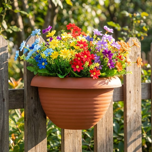Plastic Wall Mount Hanging Flower Pot 9.84" Outdoor Planters for Fence Railing Balcony Garden Decoration | Coffee, Lightweight Drainage Planter