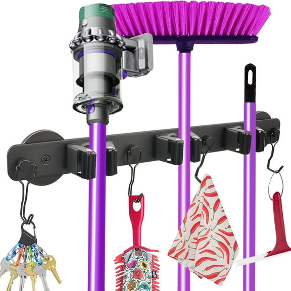 Plastic Wall Mounted Mop and Broom Holder, Garden Tools Organizer for Garage Wall, Yard Tool Storage Rack Rakes, Shovels, Mops, Brooms (4 Tracks, 16 Hooks)