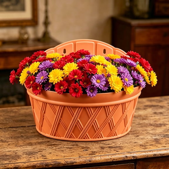 Plastic Wall Mounted Planter Pot Semi-Circular, Vertical Garden Hanging Basket for Herbs Flowers, Space Saving Balcony Planter for Indoor Outdoor, 12 Inch Wide Rectangular Wall Vase
