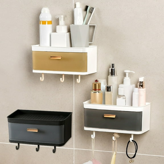 Plastic Wall Mounted Storage Basket with Suction Cups for Bathroom Organization, Multi Compartment Shelf to Hold Toiletries and Keep Sink Area Tidy(Black),Ccwuwei