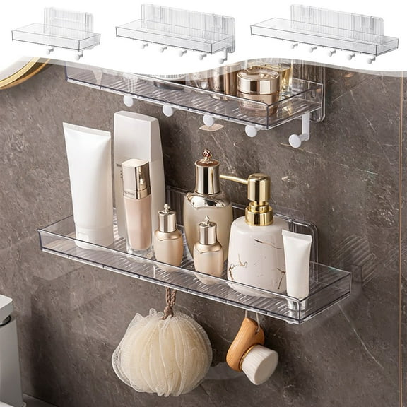 Plastic Wall-Mounted Storage Rack - No-Drill Adhesive Floating Shelf for Home Organization, Durable Waterproof Organizer, Small Size (S)