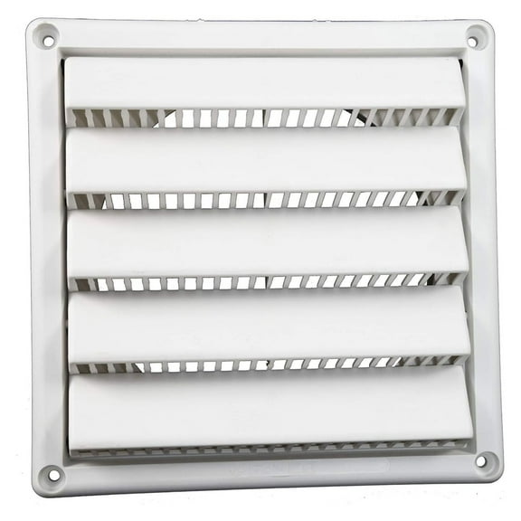 Plastic Wall Vent w/Fixed Louvers 8 Inch Pipe White | Air Intake/Exhaust Applications + Avail. in Brown or White + 1 in. Collar and Screen + All-Weather High Density Polyethylene Plastic |