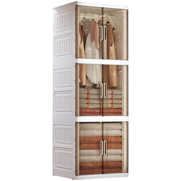 Plastic Wardrobe Closet, Large Collapsible Wardrobe with Wheels, Foldable Clothes Storage Cabinet (3 Layer)$$Home Decor, Kitchen, & Other