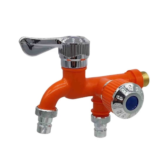 Plastic Washing Machine Faucet - 4 Point Double Head, Dual Outlet Design, Wall-Mount Cold Water Splitter, Easy 1-Minute Installation for Laundry/Kitchen/Bathroom (One In Two Out)