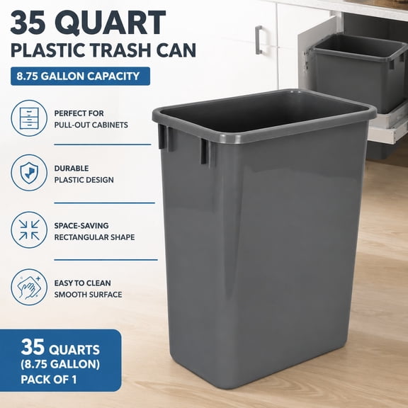 Plastic Waste Container Gray 35 Gallon Durable Outdoor Trash Bin with Lid and Wheels