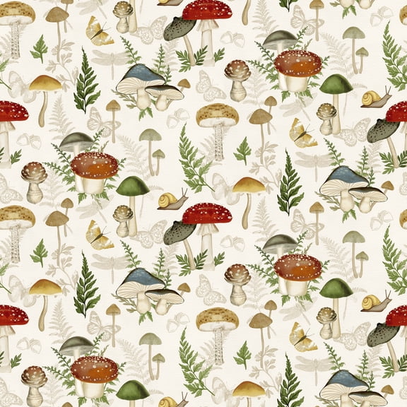 Springs Creative Nicole Tamarin Mushroom Garden Cotton Fabric By the Yard