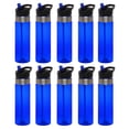 thumbnail image 1 of Plastic Water Bottle 24 oz with Inside Straw - BPA Free, Screw-On Cap, Flip Top Nozzle Mechanism - Slim Translucent Body - Eastman Tritan Copolyester - Blue - 10 Pack, 1 of 5