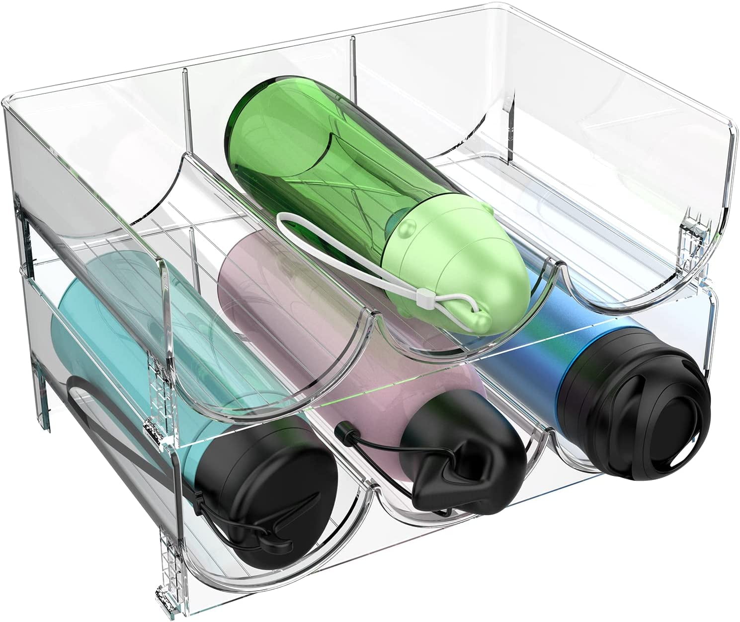 Plastic Water Bottle Organizer, 2 Pack Stackable Bottle Holder Storage ...