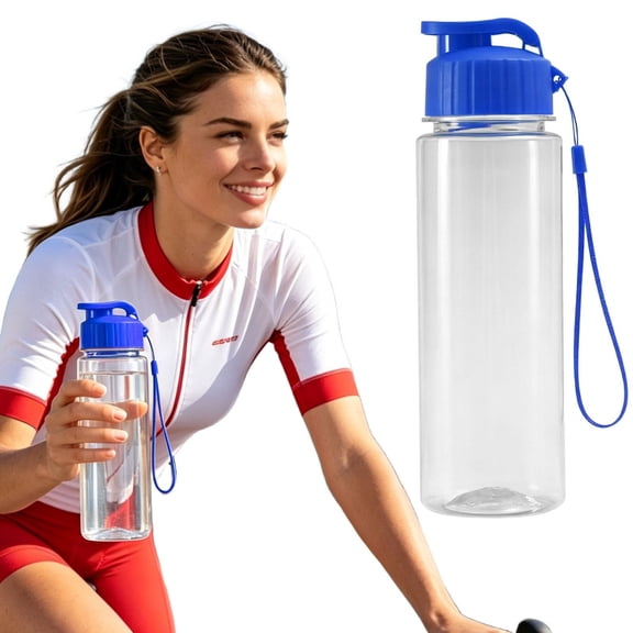 Plastic Water Bottles with Top Lid and Lanyard, Reusable Water Bottle with Carry Handle Leak Proof Sports Water Bottle for Gym School Travel Hiking, BPA Free Hydration Bottle