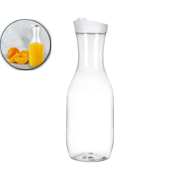 Plastic Water Carafe with Flip Lid - 50 oz Clear Beverage Jug for Iced Tea, Juice, Cold Brew, Milk & More - Leak-Proof & Shatterproof Drink Pitcher