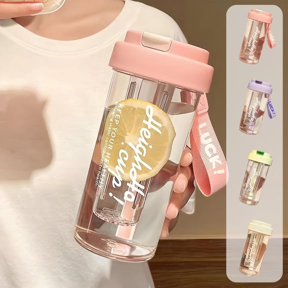 Plastic Water Cup 600ML Large Capacity Straw Water Cup with Lid Floral Pattern Green Tea Tumbler for Hydration(1Pcs) Rkxzt