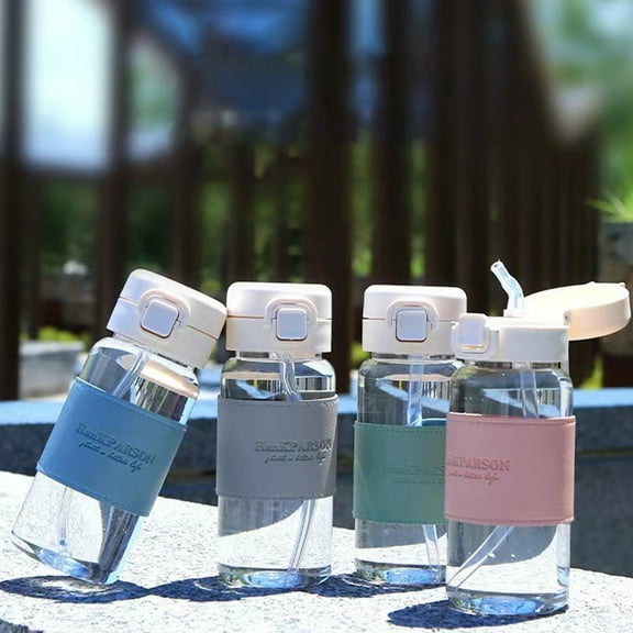 Plastic Water Cup with Straw Leak Proof | Japanese Style High Temp Resistant | Durable Safe Plastic | Green, Light Blue, Pink, Gray | 6.8in Portable Insulated Drink Tumbler