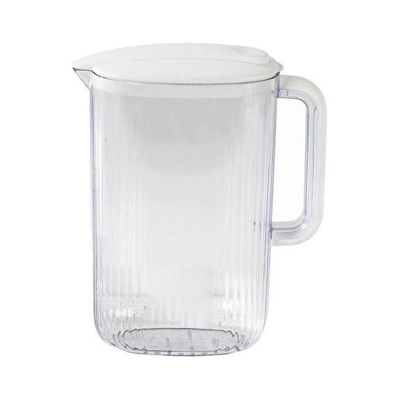 Plastic Water Pitcher 0.5 Gallon Clear Ribbed Beverage Pitcher with Lid - Juice Pitcher for Cold Hot Drinks Restaurant Fridge Storage Tabletop Dispenser for Home Kitchen Party