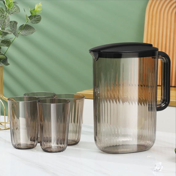 Plastic Water Pitcher Set, Iced Tea Pitcher with Lid, Drinking Glasses Set, Nesting Cups for Home Kitchen, Ideal for Juice, Lemonade, Cold Brew Coffee, Office Use