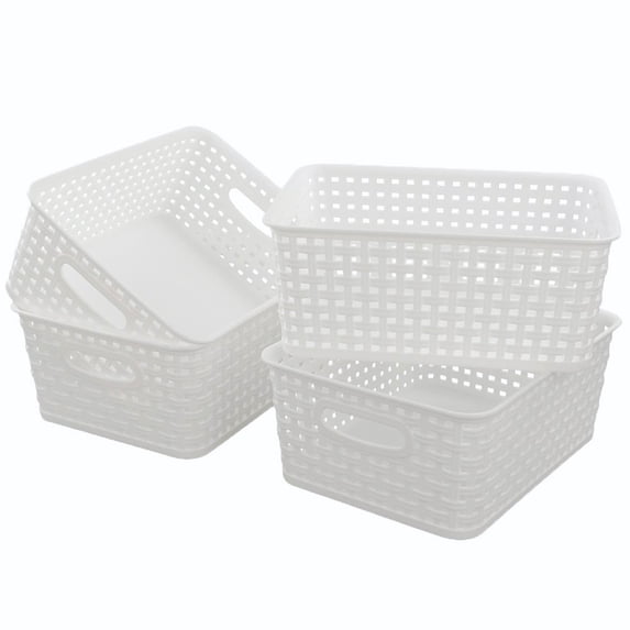Plastic Weave Baskets 4-Pack White Storage Containers - Walmart.com
