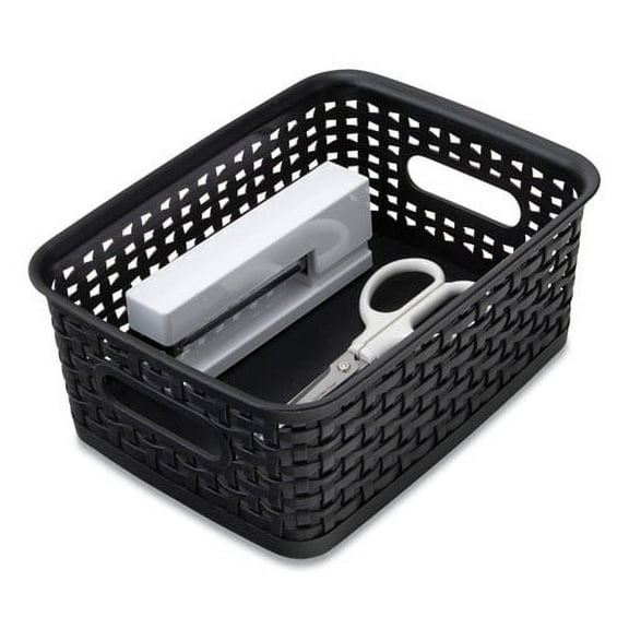 Plastic Weave Bin, Small, 10" X 7.5" X 4", Black | Bundle of 2 Each