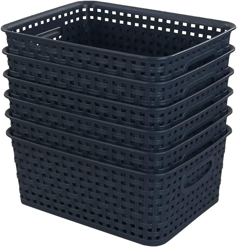 Plastic Weave Storage Baskets for Kitchen Bathroom, Navy Blue, 6 Packs
