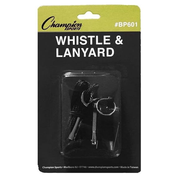 Plastic Whistle & Black Lanyard Pack, 12 Packs