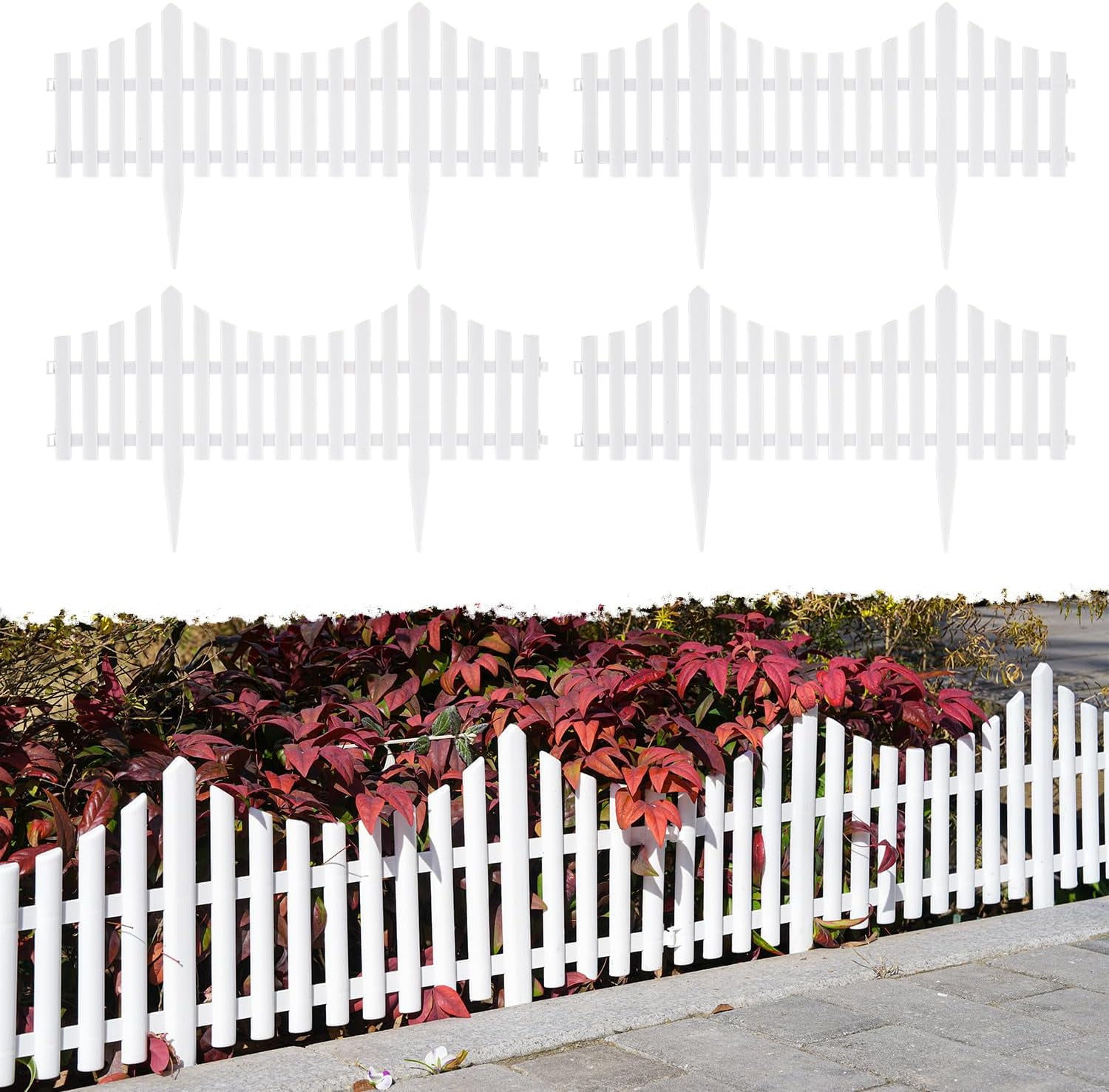 Plastic White Edging Garden Picket Fence - Grass Lawn Flowerbed Plant ...
