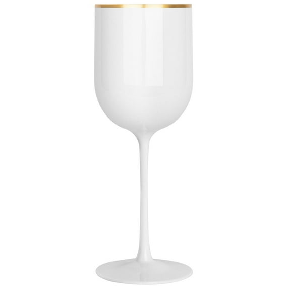 Plastic White W Gold Rim Goblets Wine Glasses BPA Free 12 Oz Disposable Elegant Drink Cups for Parties Wedding Receptions Fancy Reusable Tumblers for EZ CleanUp 5 Pack