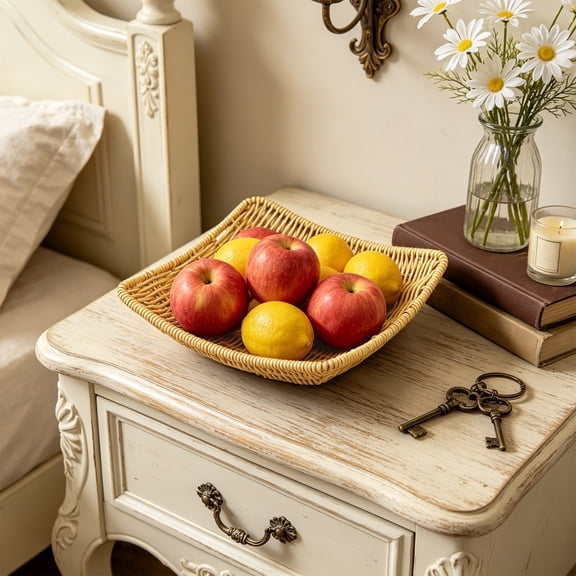 Plastic Wicker Bread Baskets, Imitation Rattan Fruit Baskets, Tabletop Woven Serving Baskets Trays for Fruits Vegetables and Snacks, Restaurant Hotel Kitchen 20cm*20cm*4cm