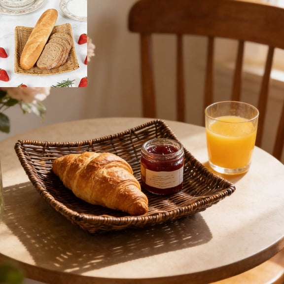 Plastic Wicker Imitation Rattan Storage Basket - Sturdy Stackable Bin for Bread, Fruit & Snacks, Kitchen, Restaurant, Patio Gatherings & Picnics, Year of The Horse, Easter & Food Organizer, Yellow