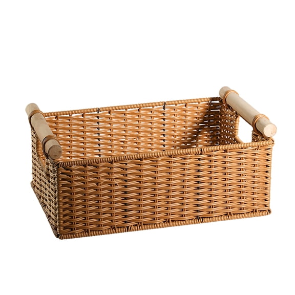 Plastic Wicker Rectangular Storage Basket, Handwoven Desktop Organizer for Living Room, Kitchen Counter, Snacks, Clutter, Small Home Storage Bin