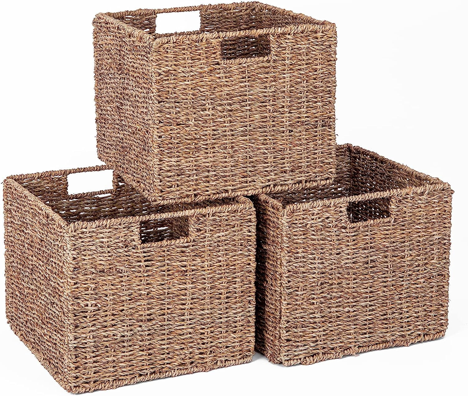 Plastic Wicker Storage Basket, Collapsible Wicker Cube Storage for